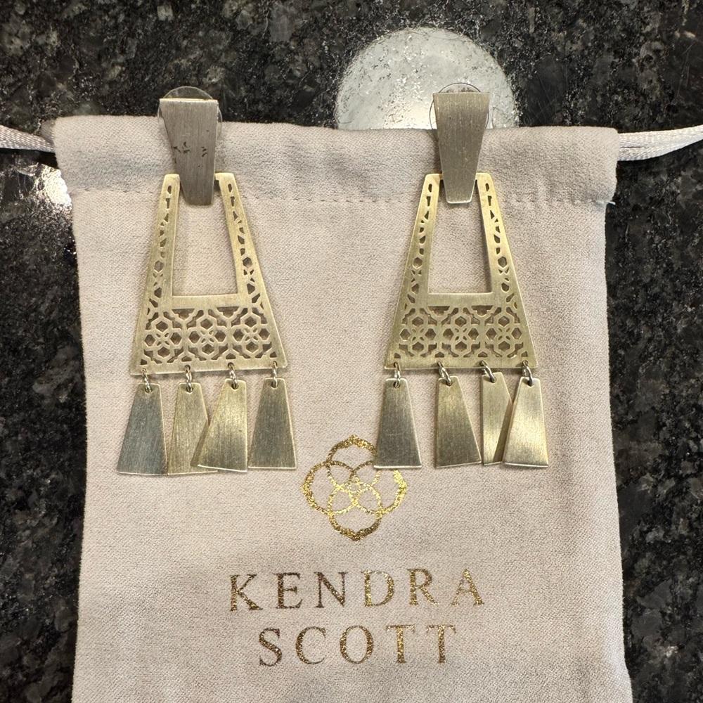 Kendra Scott Kase Gold Tone Geometric Filigree Fringe Dangle Earrings